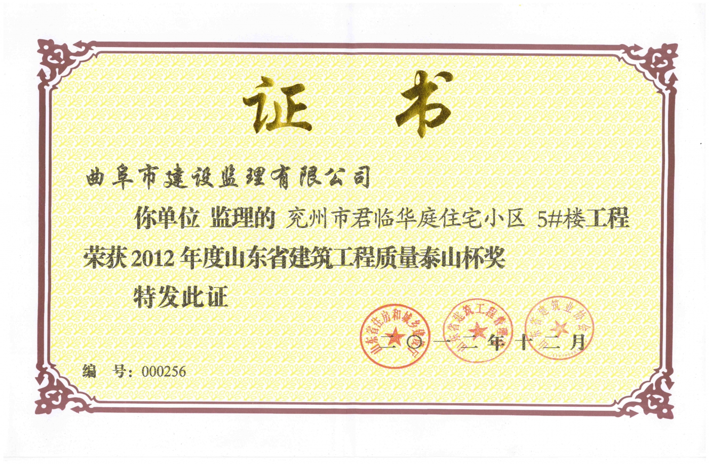 2012年山东省泰山杯